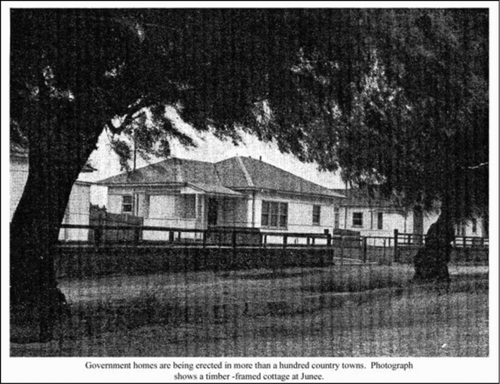 Plate 2. ‘Government homes are being erected in more than a hundred country towns. Photograph shows a timber-framed cottage at Junee’, 1948. Source: Housing Commission of NSW (1948), Annual Report 1947/48 (Sydney: Government Printer), 28.