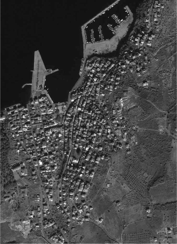 Figure 1.  Greek town of Pylos, as seen in the 0.6 m spatial resolution optical satellite panchromatic Quickbird image. Digital Globe ©, 2008.