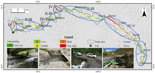 Figure 10. Vulnerability zoning map of the northern line of Sichuan-Tibet Highway.