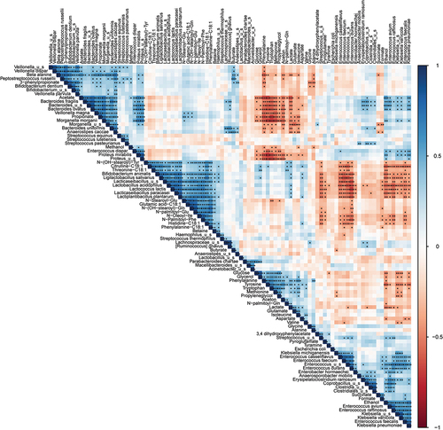 Figure 3. Dynamic correlations within the microbiota show a different dynamic metabolic fingerprint of the community with and without probiotic supplementation.