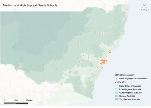 Figure 2. Medium / high support needs SSPs in NSW by ASGS category.