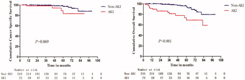 Figure 1. Kaplan–Meier curve comparing CSS and OS between AKI and non-AKI patients. CSS: cancer specific survival; OS: overall survival.