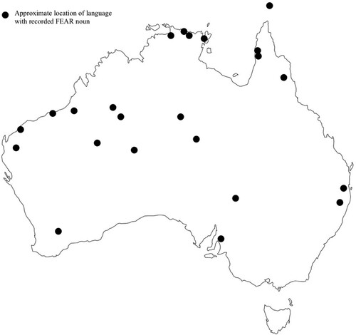 Figure 7 Map of languages with a recorded fear noun