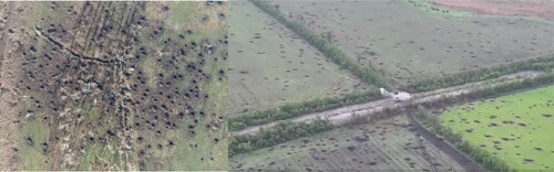 Figure 1. Examples of effects of artillery munition on terrain and their potential impact on vehicle mobility (Moon of Alabama, Citation2022).