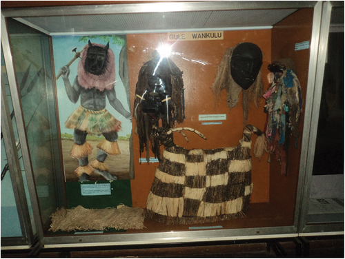 Figure 6. Ethnographic display showing regalia for perfoming Gule wankule dance by Chewa people. Photo by author.