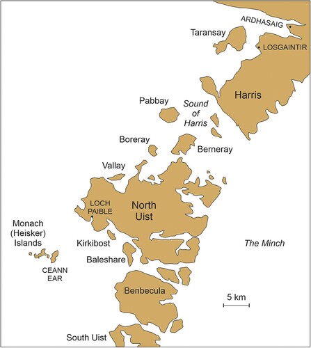 Figure 2. The geography of part of the Outer Hebrides showing places mentioned in the text.