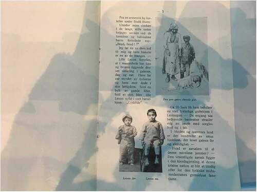 Figure 6. Biørn’s pamphlet where she tells the story of ‘Little Levon’, taken in by her orphanage and pictures him before and after: ‘Levon før’ ‘Levon nu’. Source: Riksarkivet.