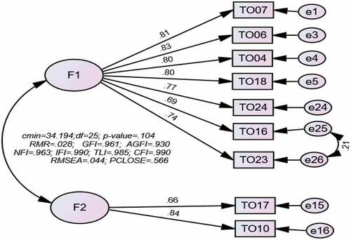 Figure 4. Standardised solution of the measurement model: time overrun dimension.