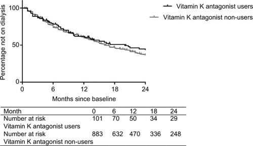 Figure 1 Kaplan–Meier curves for start of dialysis stratified for vitamin K antagonist use.