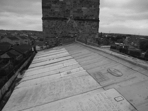 PLATE 1. General view of nave roof towards tower, looking west (1m and 0.50m scales).