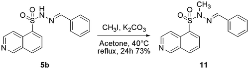 Scheme 4. Synthesis of the N-methyl-N-sulphonylhydrazone derivative 11 (LASSBio-2065).