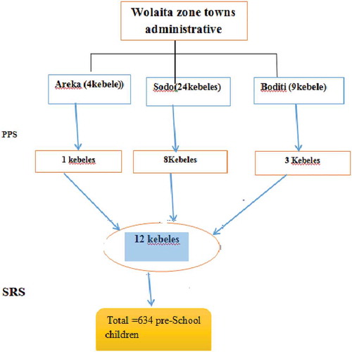 Figure 3. Schematic presentation of the sampling procedure for assessment of pre-school children nutritional status and associated factors among employed and unemployed women in Wolaita towns, 2019.