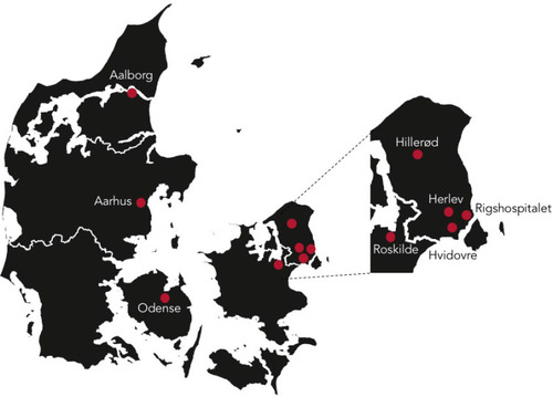 Figure 1 The geographical distribution of the Danish Study Group of Infections of the Brain (DASGIB) study sites.