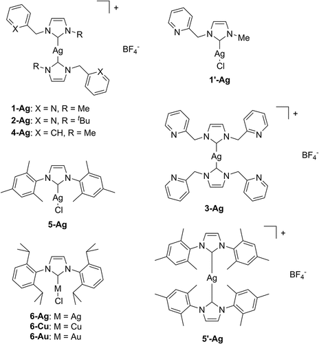Figure 1. Ag, Cu, and Au complexes used in this study.