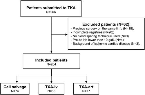 Figure 1 Exclusion criteria and subdivision of patients included in the study.