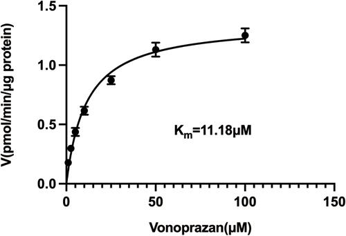 Figure 2 Michaelis-Menten kinetics of vonoprazan on cytochrome P450 enzymes in rat liver microsomes.