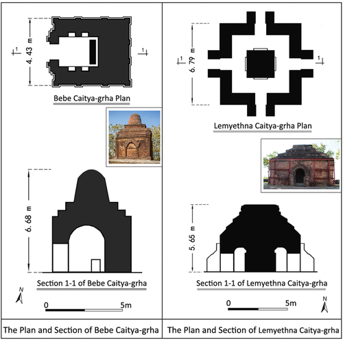 Figure 13. The plan and section of Bebe Caitya-grha and Lemyethna Caitya-grha.