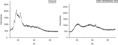FIGURE 3 Image of X-ray diffraction of an encapsulated sample of passion fruit juice and a sample of pure Capsul®.