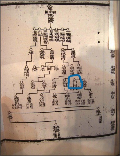 Figure 3a: Where Pu Shougeng should be listed, there are two blank squares representing an anonymous ancestor. Photo by the author.