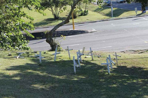 Figure 3. White crosses along next to highway (field’s hill, pinetown).