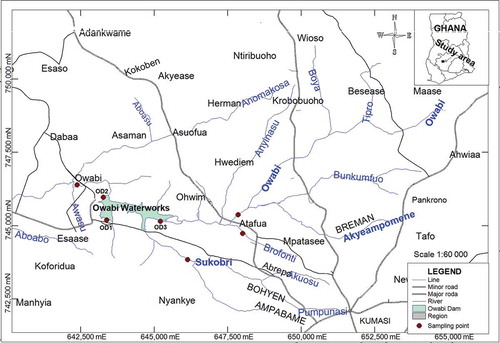 Figure 1. Map of the study area showing the Owabi reservoir and its tributaries.