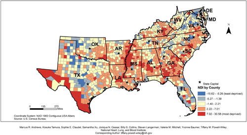Figure 1. 2010 Southeastern states neighborhood deprivation index (NDI).