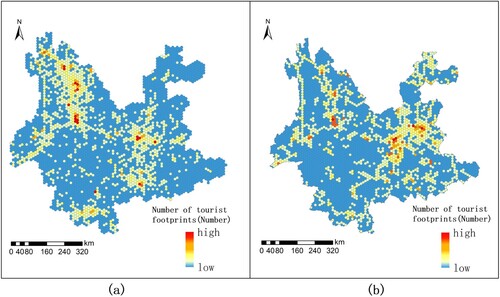Figure 2. Distribution of STs number (a) and CTs number (b) in Yunnan Province, China.