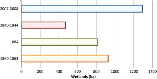 Figure 5. Changes of wetlands, 1860–2008.