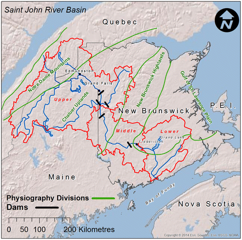 Figure 1. Physiographic features of the Saint John River Basin.
