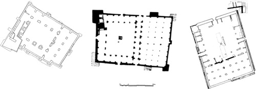Figure 11. Comparative plans of early courtyard mosques at Zuwīla, Madinat Sultan and Ajdabiya.