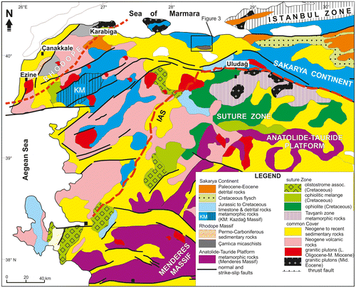 Figure 2. The geological map of the Biga Peninsula (slightly modified from Altunkaynak et al. (Citation2012) and the references therein).