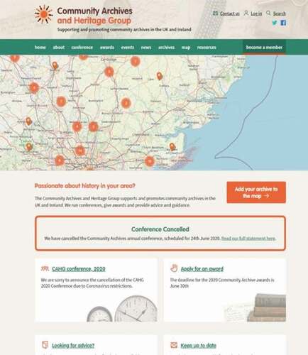 Figure 10. Home screen of UK’s Community Archives and Heritage Group