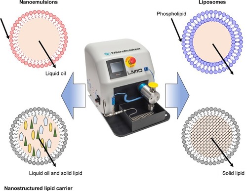 Figure 2 Applications of microfluidization process in the development of various nanodelivery systems.