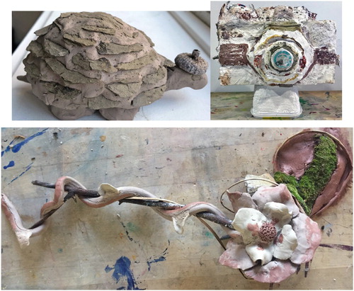 Figure A3. Examples of art work incorporating natural clay and found objects.