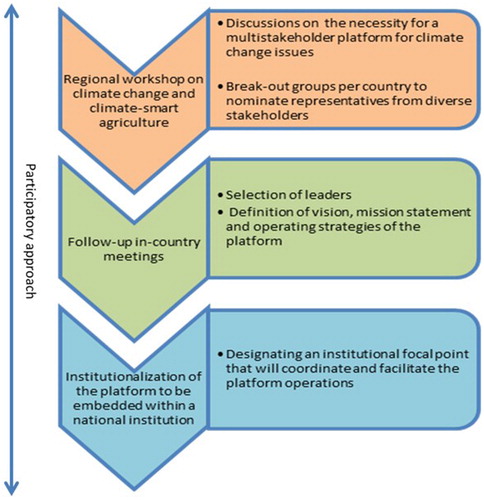 Figure 2. Process of setting up national science-policy dialogue platforms on climate-smart agriculture in Ghana, Mali and Senegal.