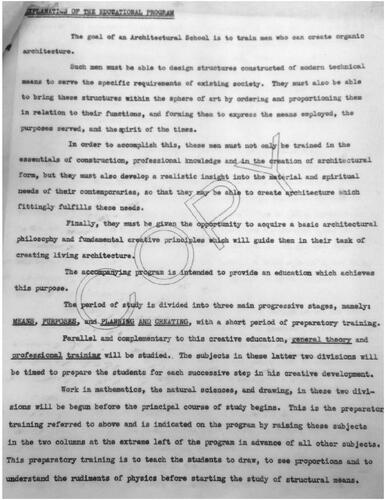 Figure 7 Ludwig Mies van der Rohe, Explanation of the Educational Program sent to Henry T. Heald on 31 March 1938. Credits: Ludwig Mies van der Rohe papers, BOX 5. Manuscripts division, Library of Congress, Washington, DC.