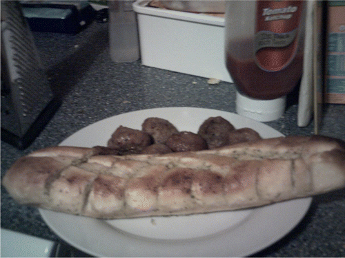 Figure 4. Collette’s photograph of ‘meatballs night’ ‘meatballs and garlic bread’.