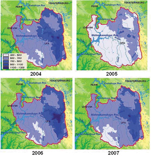 Figure 8. Mapping of annual precipitation (mm year−1) over the period 2004–2007.