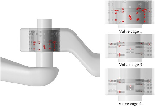 Figure 17. Water vapor distribution in cage-type control valves when the cage number is three.