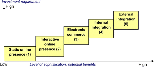 Figure 1. Modified ebusiness/ecommerce stages of growth adapted from Mckay and Marshall (Citation2004, p. 11).