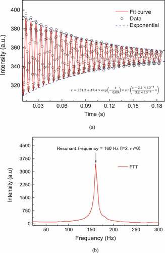 Figure 5. (a) Damping oscillation of the ZrO2 sample (b) FFT analysis of the oscillation.