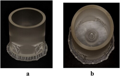 Figure 3. Side view (a) and top view (b) of 3D printed cylinder.