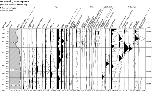 Figure 1. Percentage pollen diagram from Na Bahně site. Only selected pollen taxa are shown.