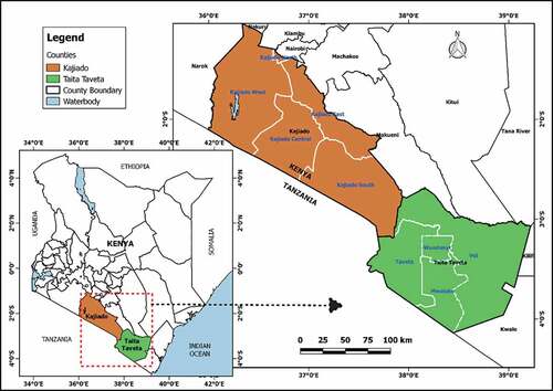 Figure 2. Map of Kenya showing Kajiado and Taita Taveta counties