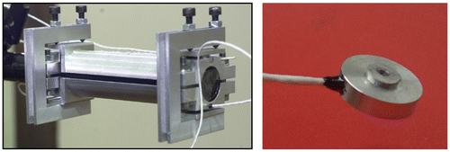 Figure 2. Pictures of the instrumented handle with accelerometer and a load cell with a ball contact point.