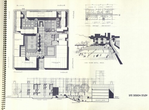 Figure 12. Walter Thabit, Planning for a Target Area, East New York, 1967, proposal for new and rehabilitated housing, community facilities, and parks on a new superblock. Source: NYHS.