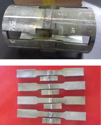 Figure 1. The dissimilar welded Incoloy alloy 825 and stainless steel 316 tubes, prepared specimens for tensile, hardness and metallography tests.