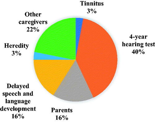 Figure 3. The distribution of the causes for the consultation of the 63 children who were included in the hearing care.