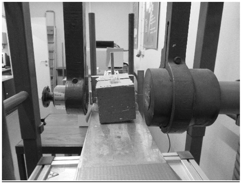 Figure 2. Position of the red brick sample in the gamma-ray equipment.