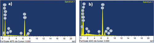 Figure 14. EDX images of (a) freshly polished AISI 5140 steel (b) AISI 5140 steel after immersion in 3.5 wt% NaCl solution.